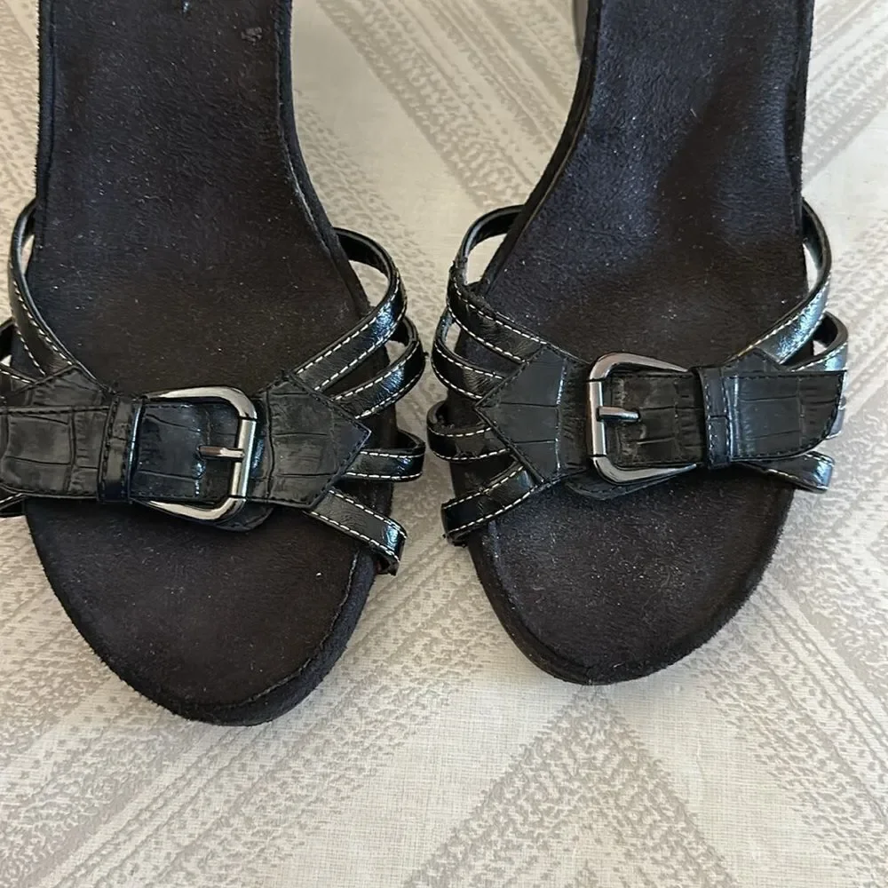 A2 Women’s Black Strappy Wedge Sandals - Size 10